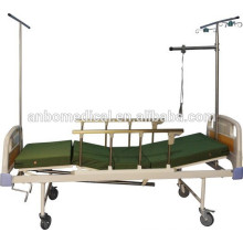 2 crank manual medical bed with protection bed rail and mosquito net support